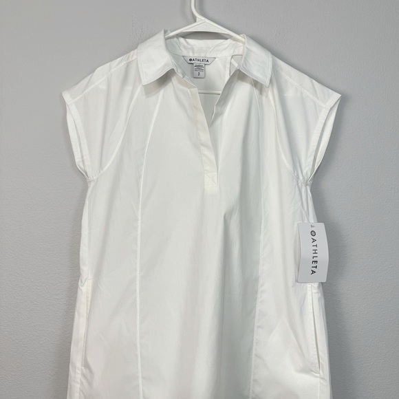 Athleta Performance Poplin Collared Lightweight Shirtdress UPF 50+ White Size S - Picture 2 of 11